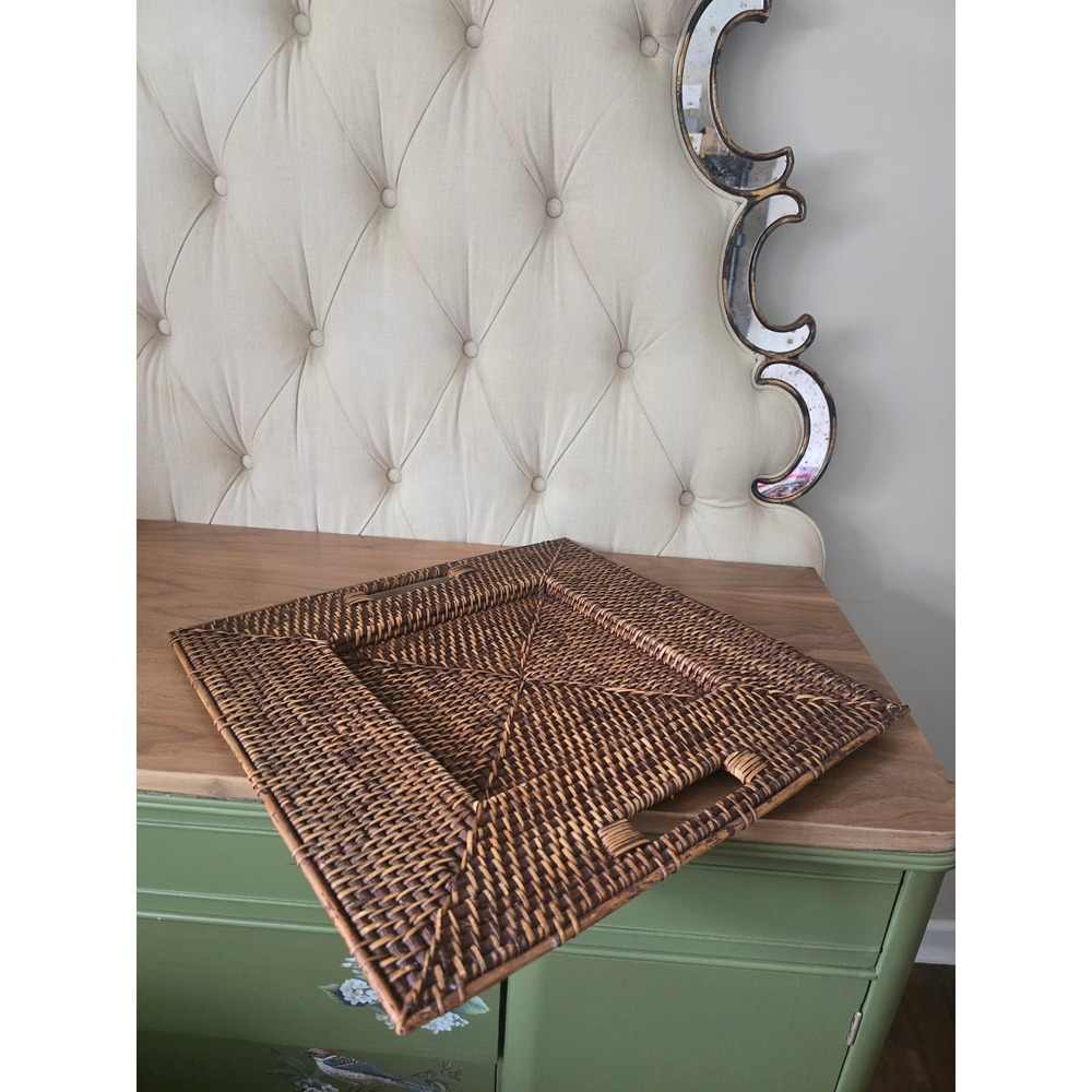 Lare woven rattan serving tray with handles 19.7"